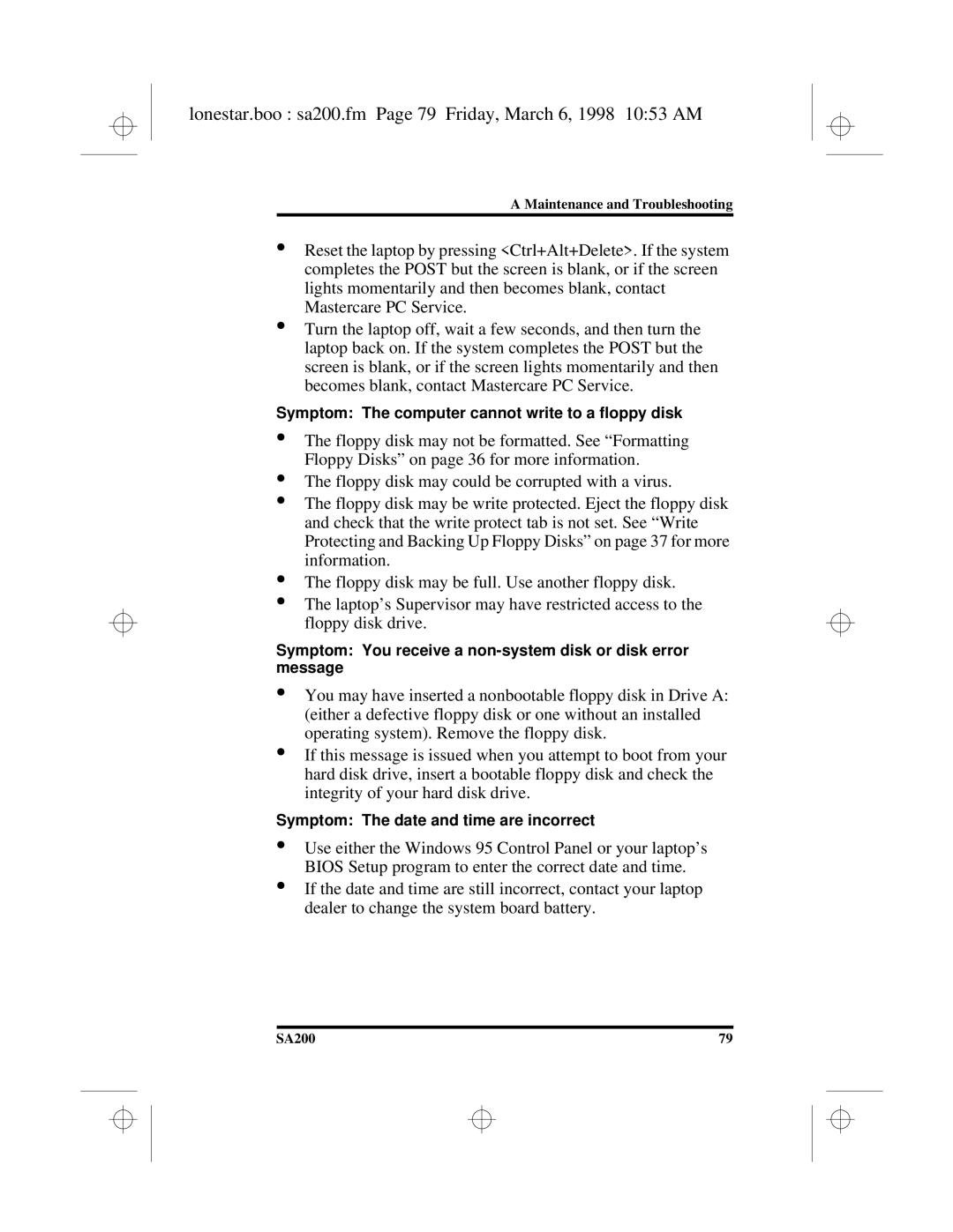 Hitachi SA200 manual Lonestar.boo sa200.fm Page 79 Friday, March 6, 1998 1053 AM 