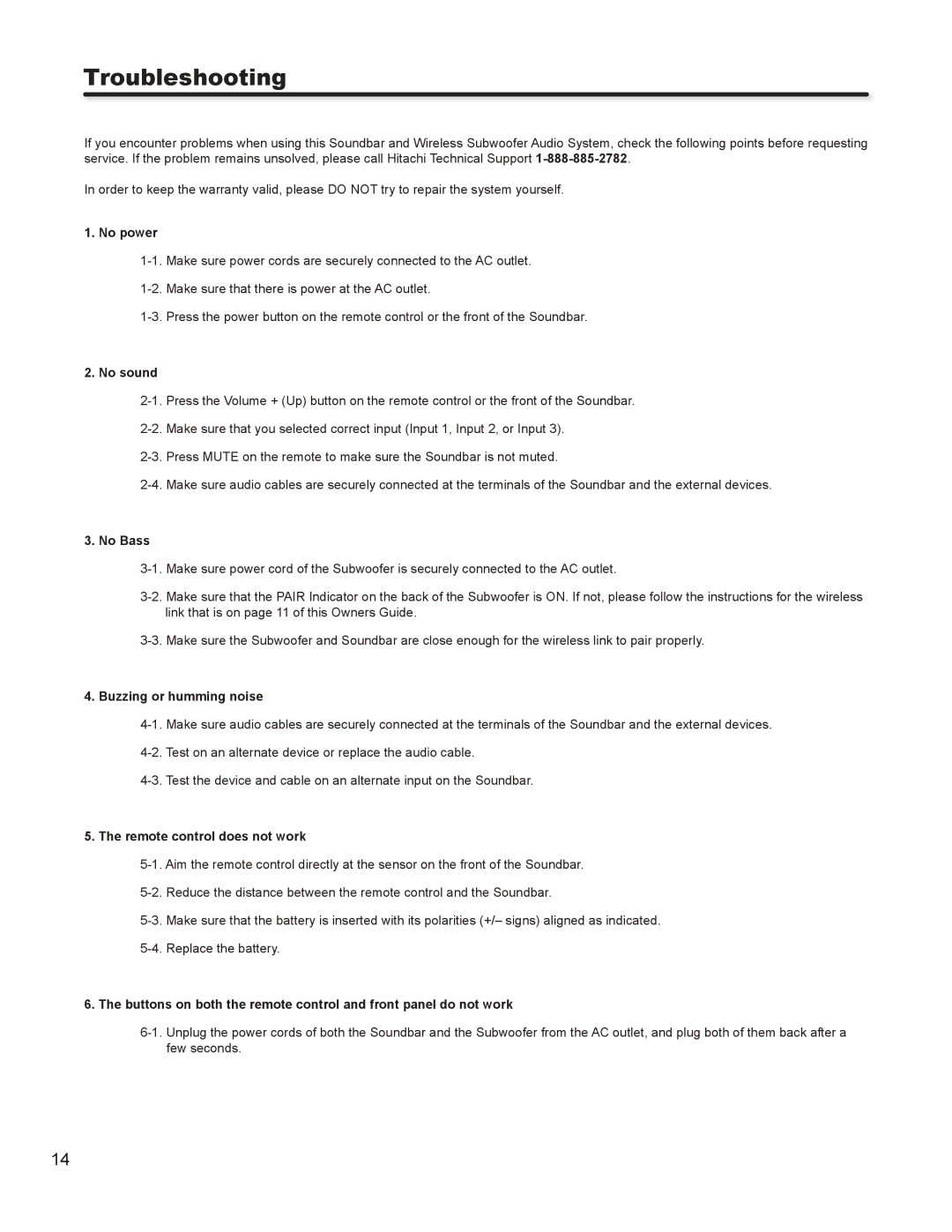 Hitachi SBW100 important safety instructions Troubleshooting 