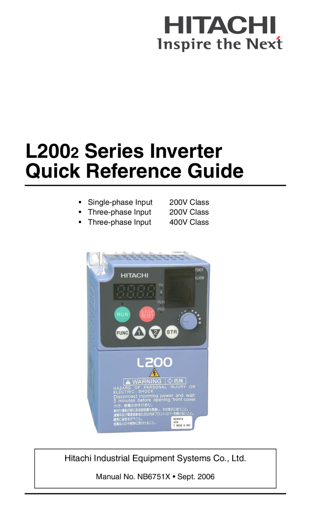 Hitachi series inverter manual L2002 Series Inverter Quick Reference Guide 