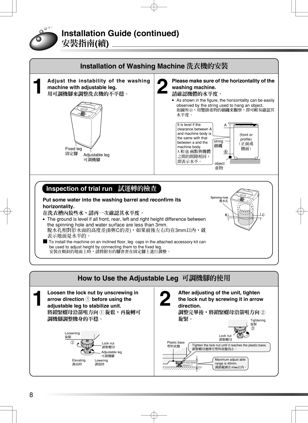 Hitachi SF-S55GR user manual Installation Guide 安裝指南續, 旋緊。 