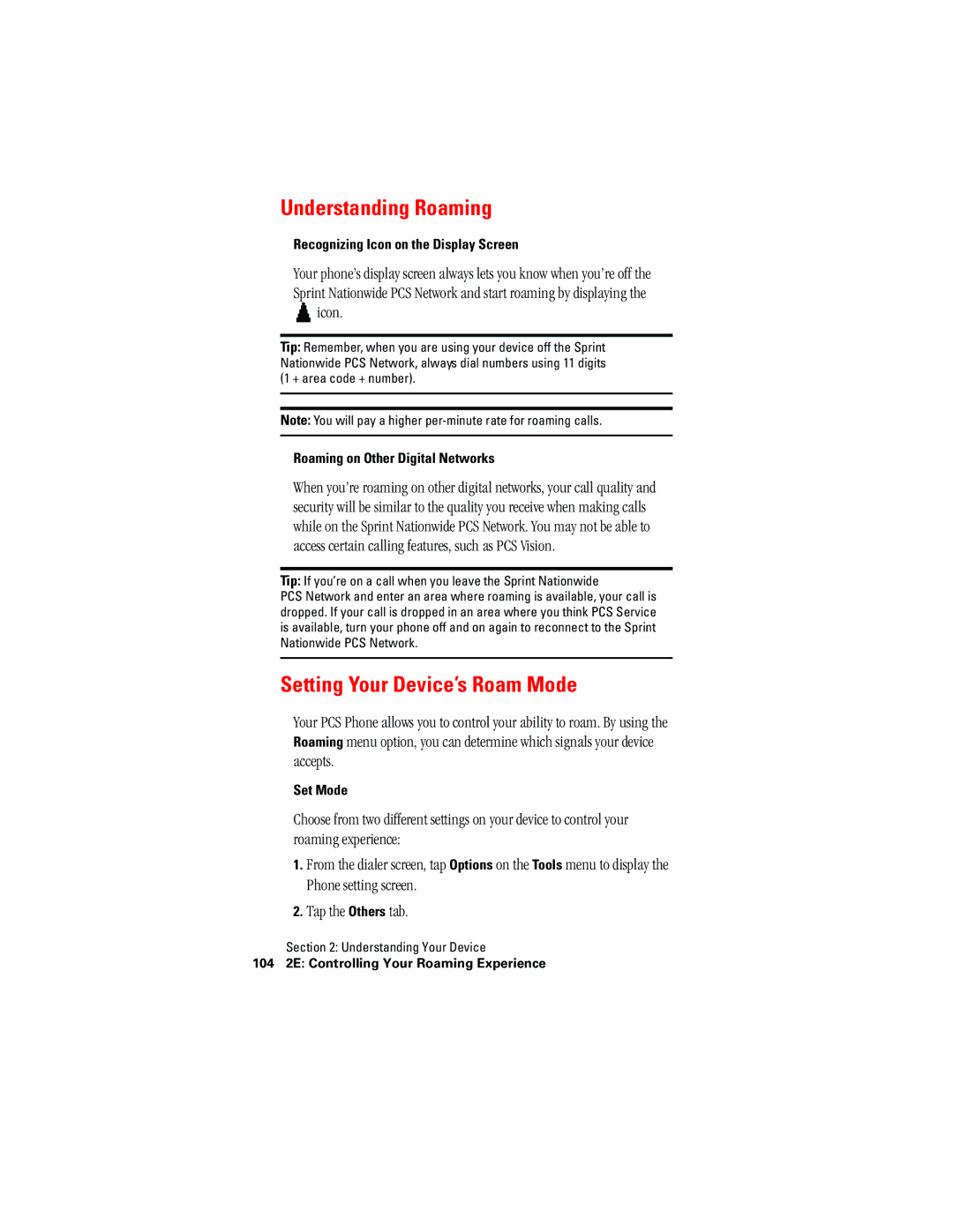 Hitachi SH-G1000 Understanding Roaming, Setting Your Device’s Roam Mode, Recognizing Icon on the Display Screen, Set Mode 