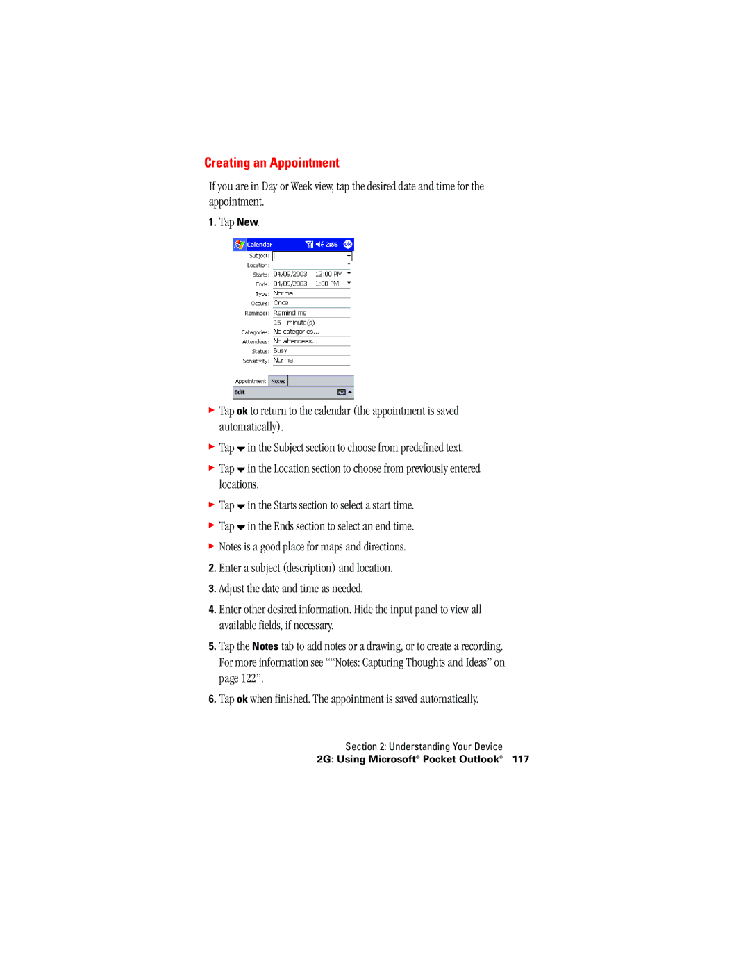 Hitachi SH-G1000 manual Creating an Appointment 