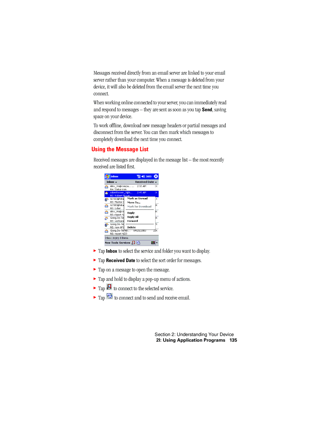 Hitachi SH-G1000 manual Using the Message List 