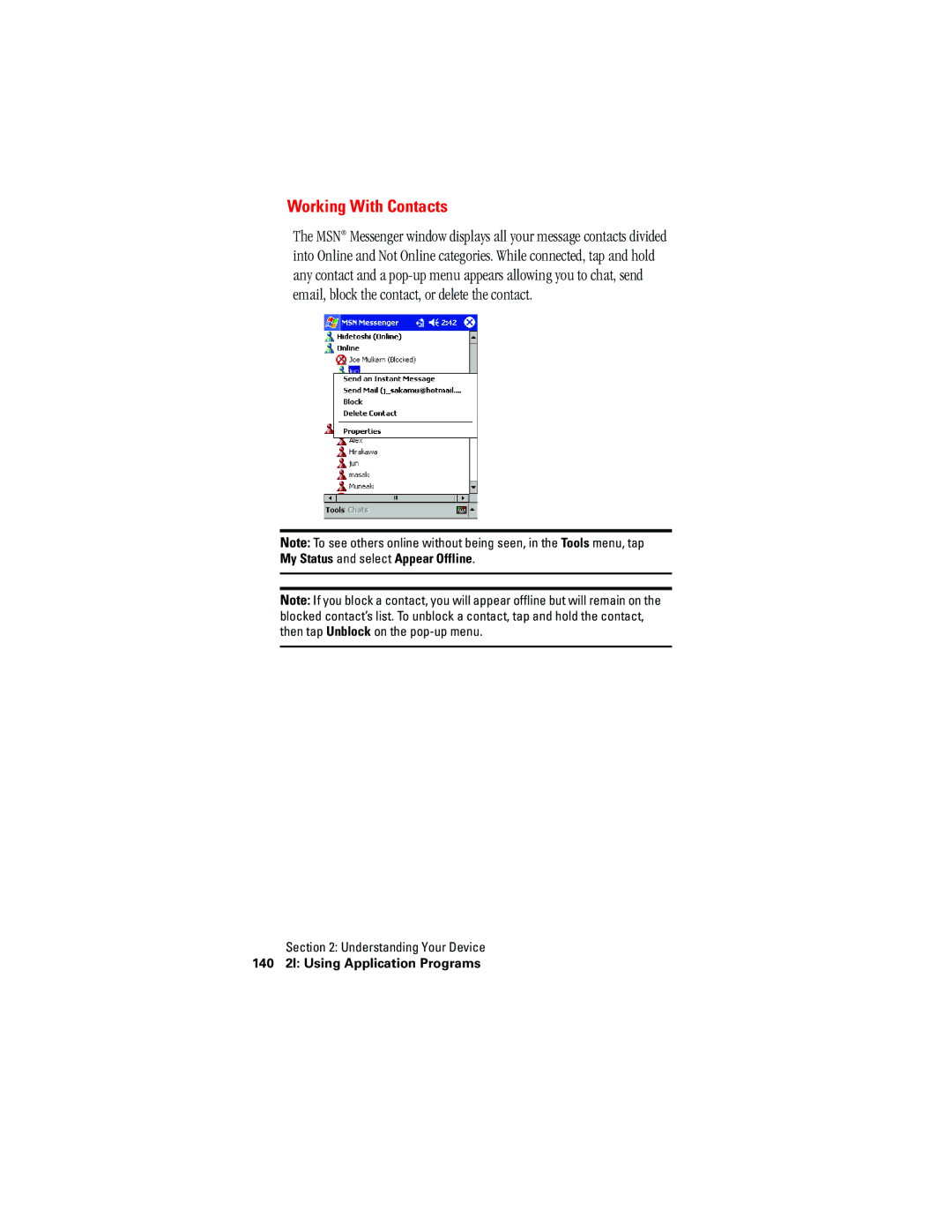 Hitachi SH-G1000 manual Working With Contacts 