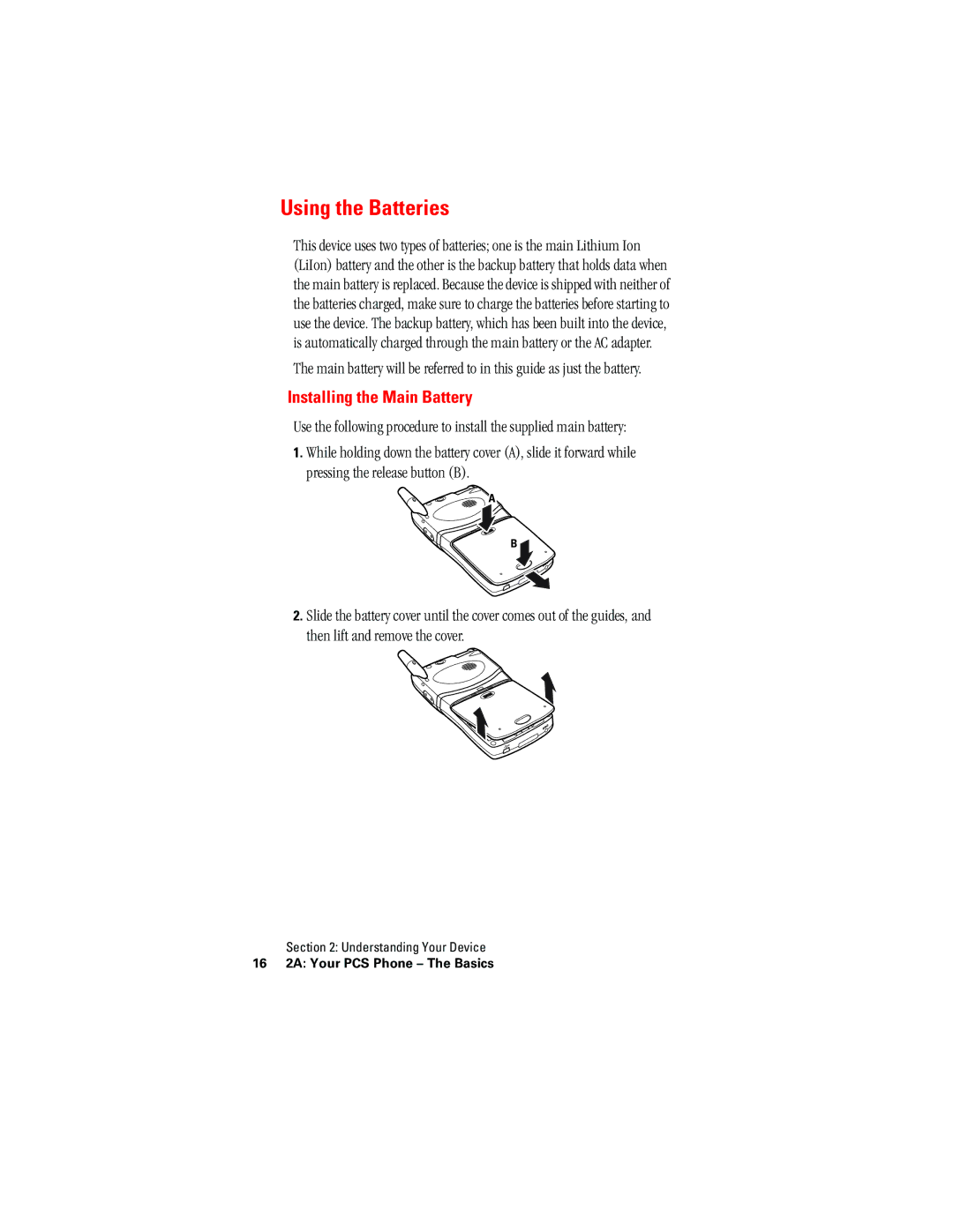 Hitachi SH-G1000 manual Using the Batteries, Installing the Main Battery 