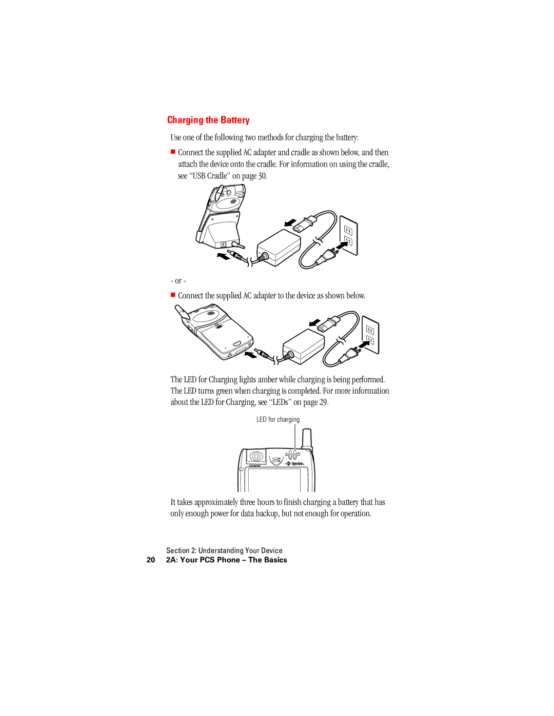 Hitachi SH-G1000 manual Charging the Battery, Connect the supplied AC adapter to the device as shown below 