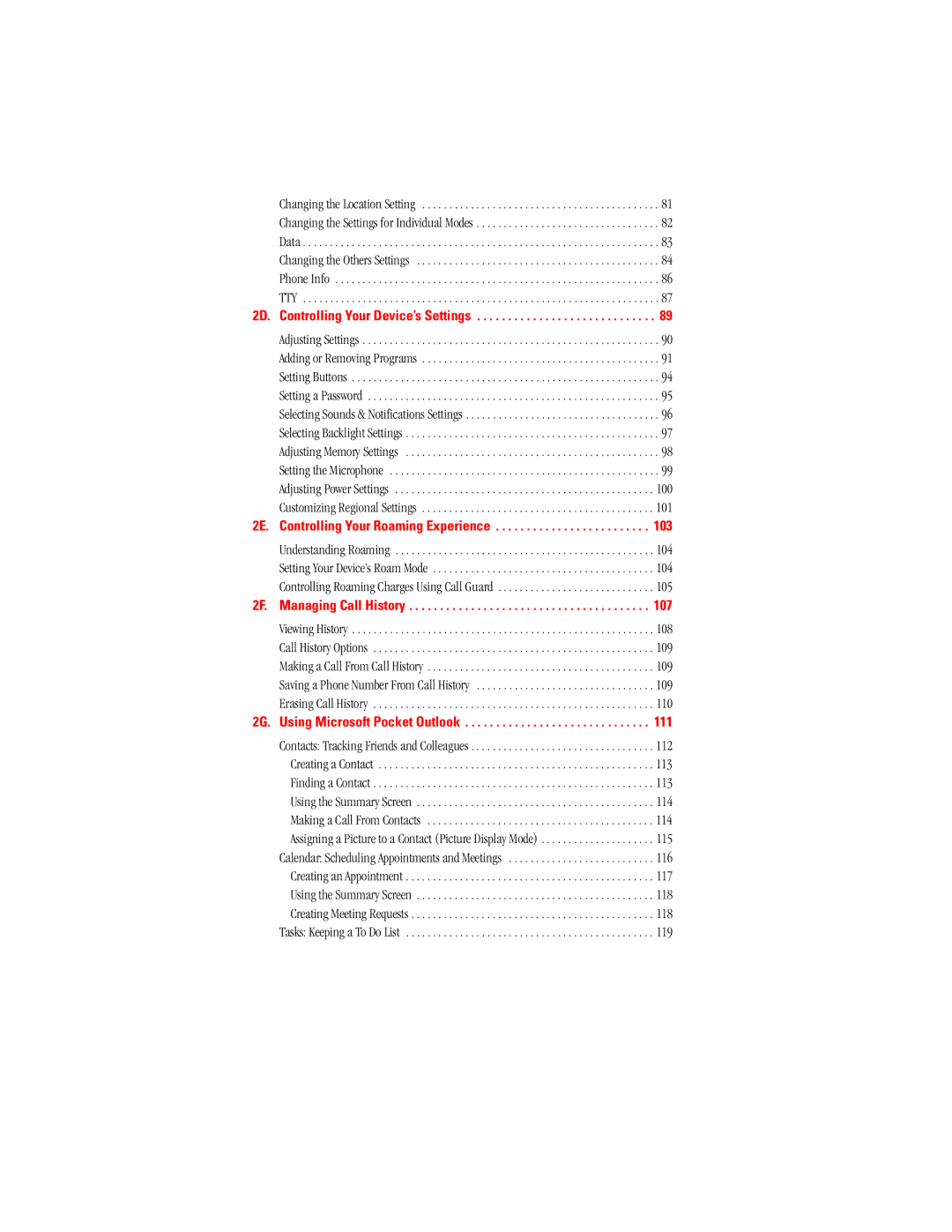 Hitachi SH-G1000 manual 2E. Controlling Your Roaming Experience 