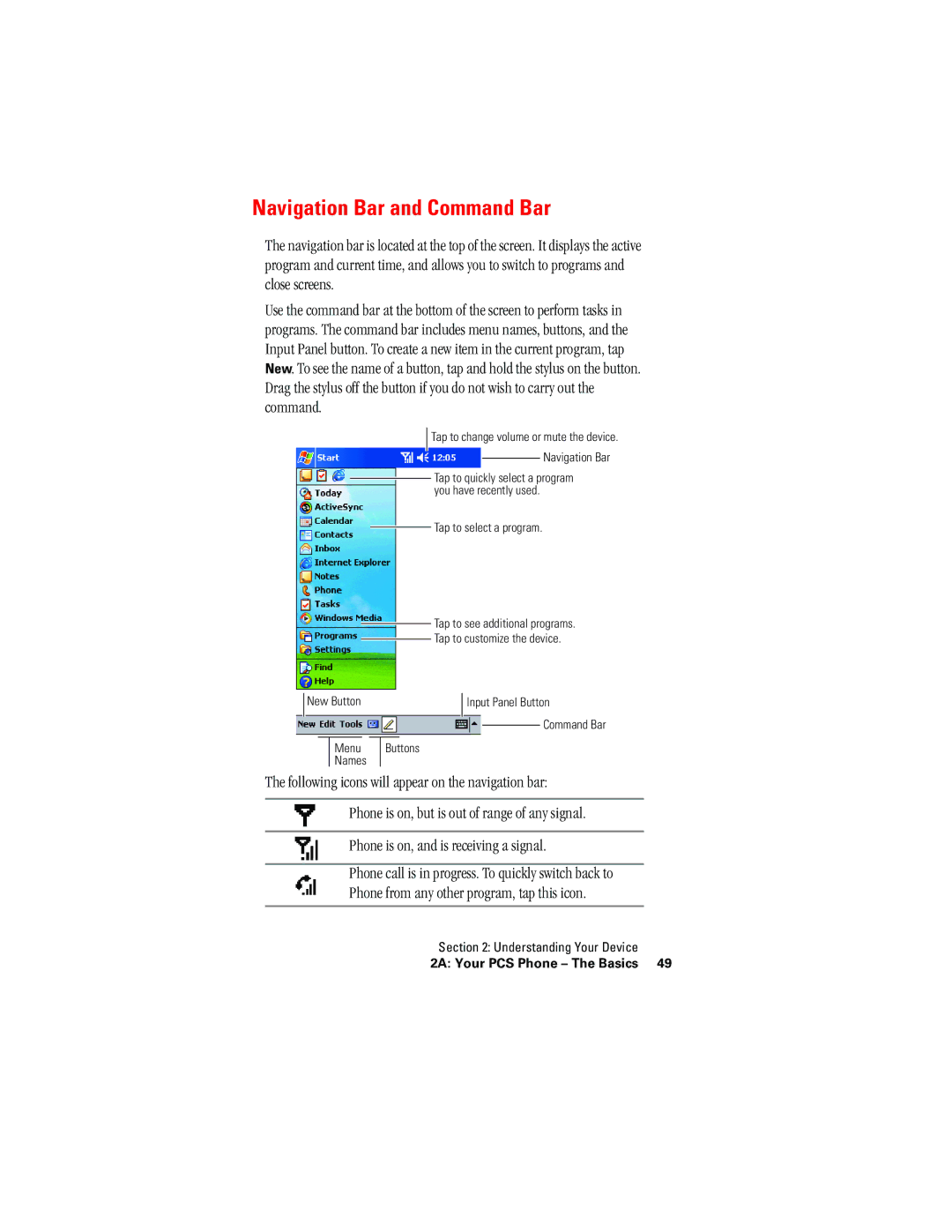 Hitachi SH-G1000 manual Navigation Bar and Command Bar 