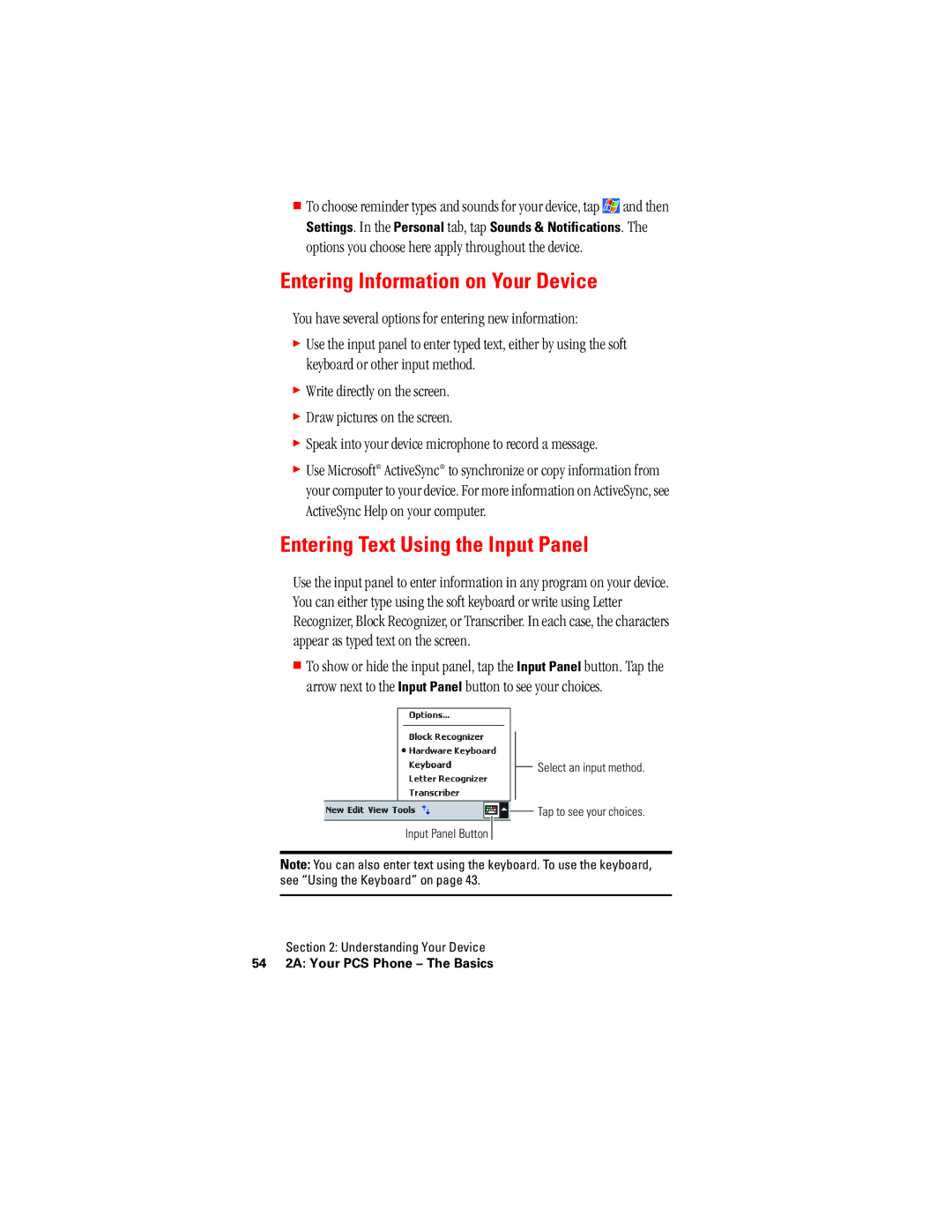 Hitachi SH-G1000 manual Entering Information on Your Device, Entering Text Using the Input Panel 