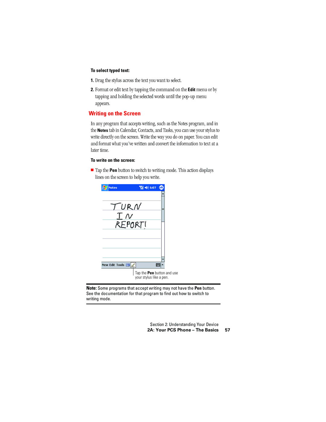 Hitachi SH-G1000 manual Writing on the Screen, To select typed text, To write on the screen 