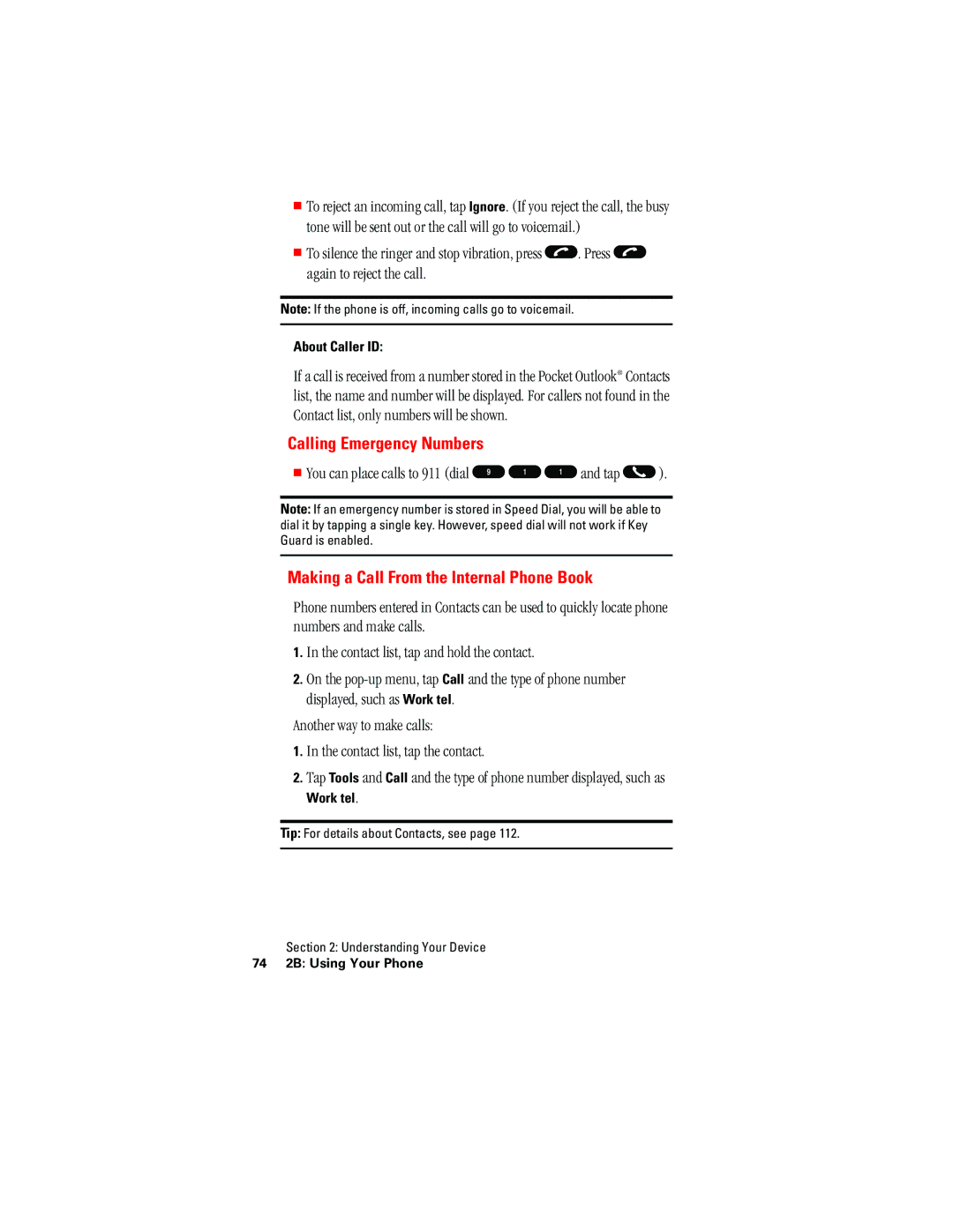 Hitachi SH-G1000 manual Calling Emergency Numbers, Making a Call From the Internal Phone Book, About Caller ID, Work tel 