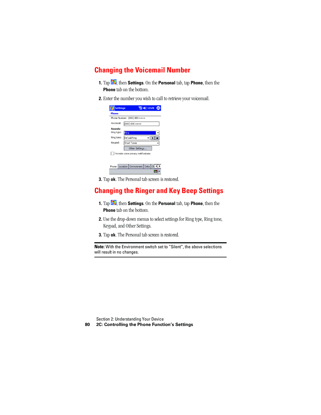 Hitachi SH-G1000 manual Changing the Voicemail Number, Changing the Ringer and Key Beep Settings 