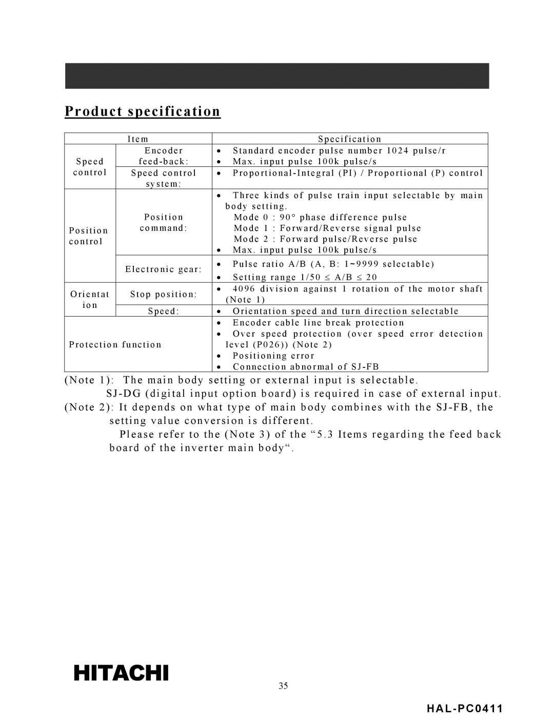 Hitachi SJ-FB manual Product specification, N t r o l 