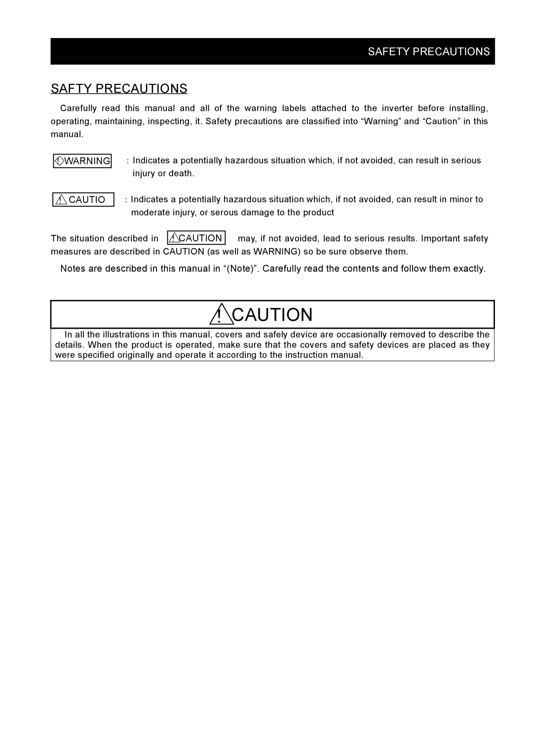 Hitachi SJ2-CO instruction manual Safty Precautions 