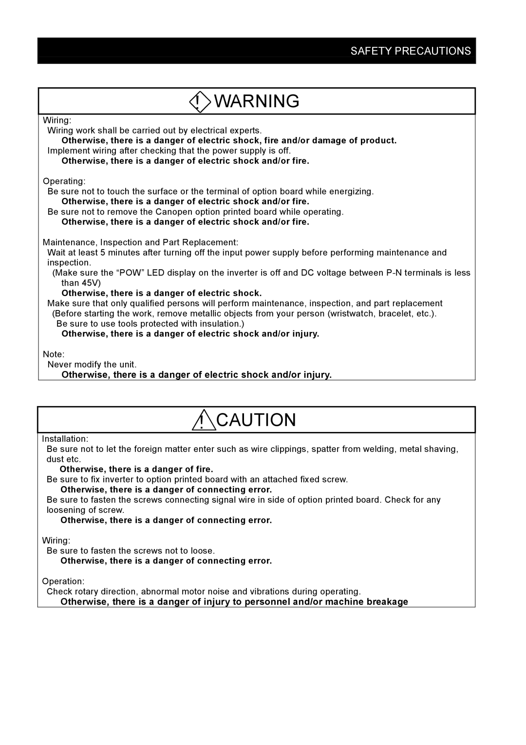 Hitachi SJ2-CO instruction manual Otherwise, there is a danger of electric shock and/or injury 