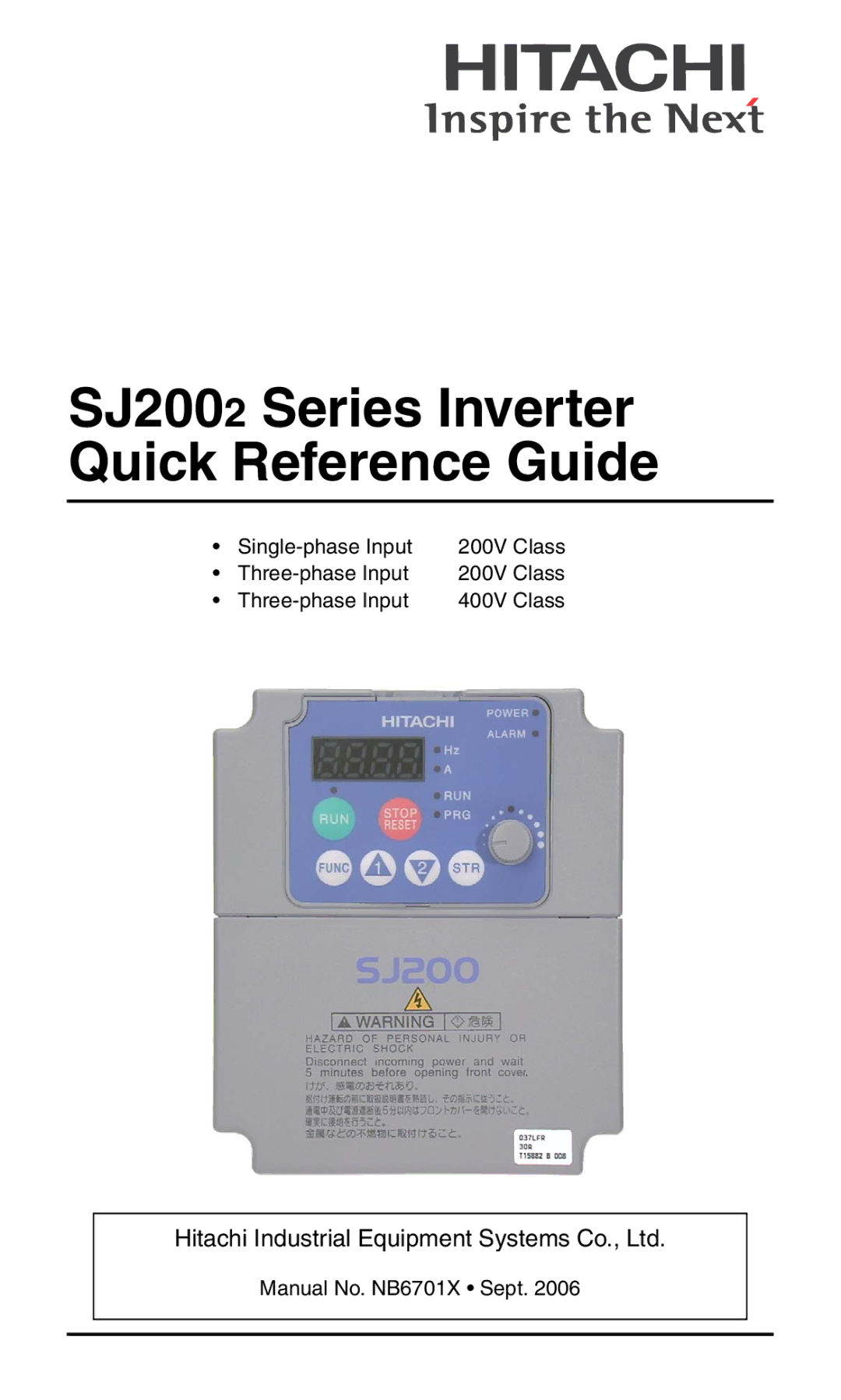 Hitachi manual SJ2002 Series Inverter Quick Reference Guide 