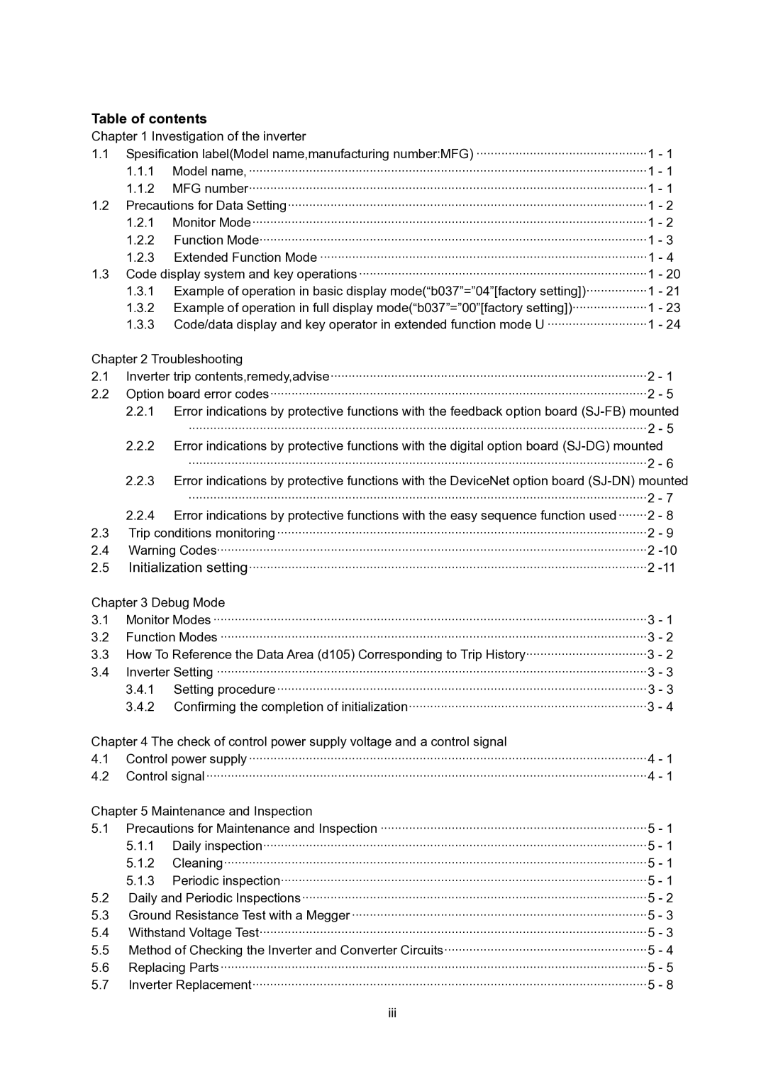 Hitachi SJ700-2 Series service manual Table of contents 