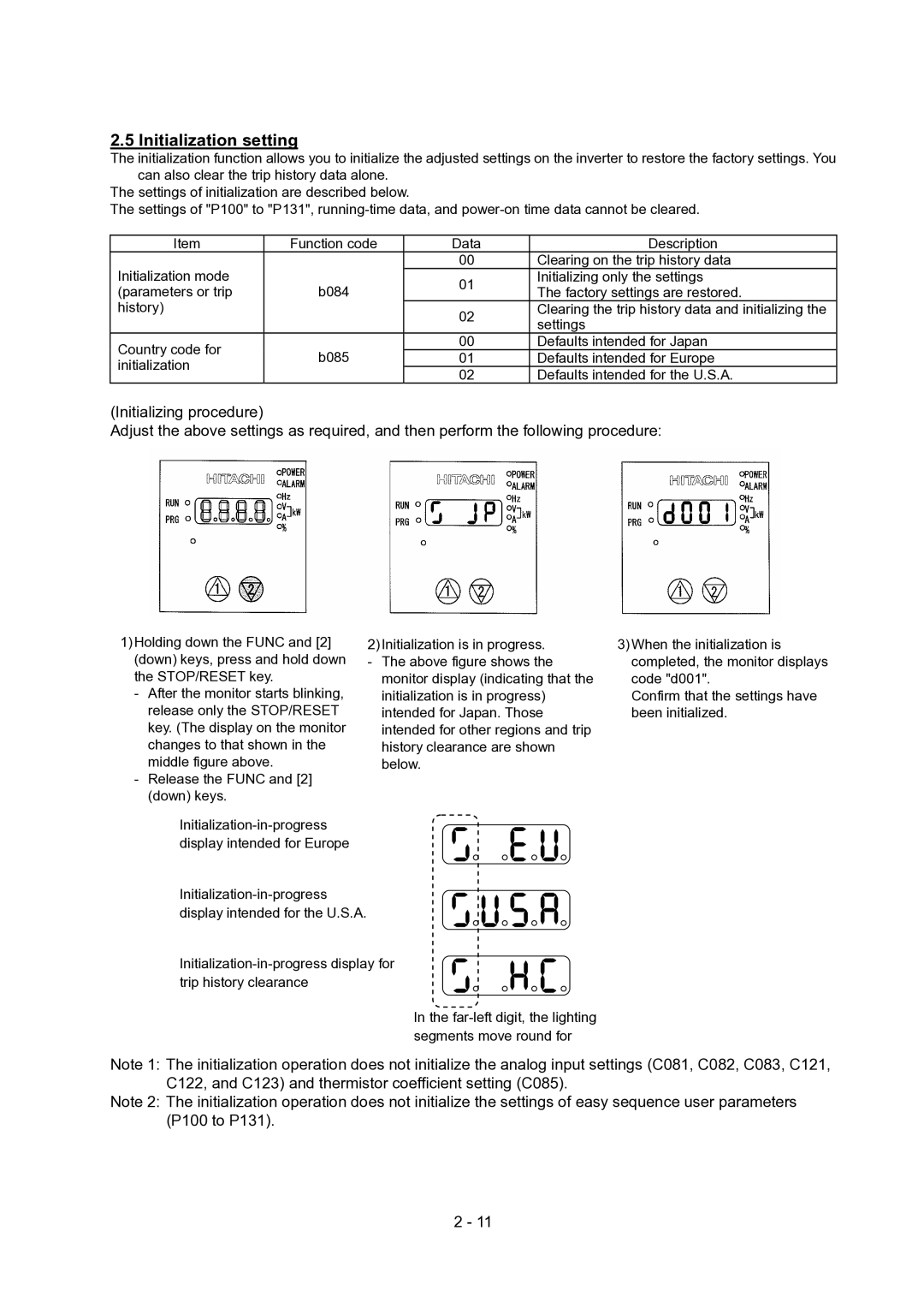 Hitachi SJ700-2 Series service manual Initialization setting 