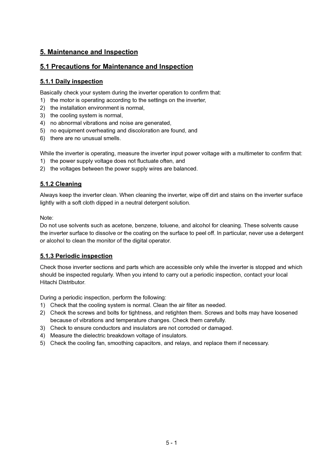 Hitachi SJ700-2 Series service manual Daily inspection, Cleaning, Periodic inspection 