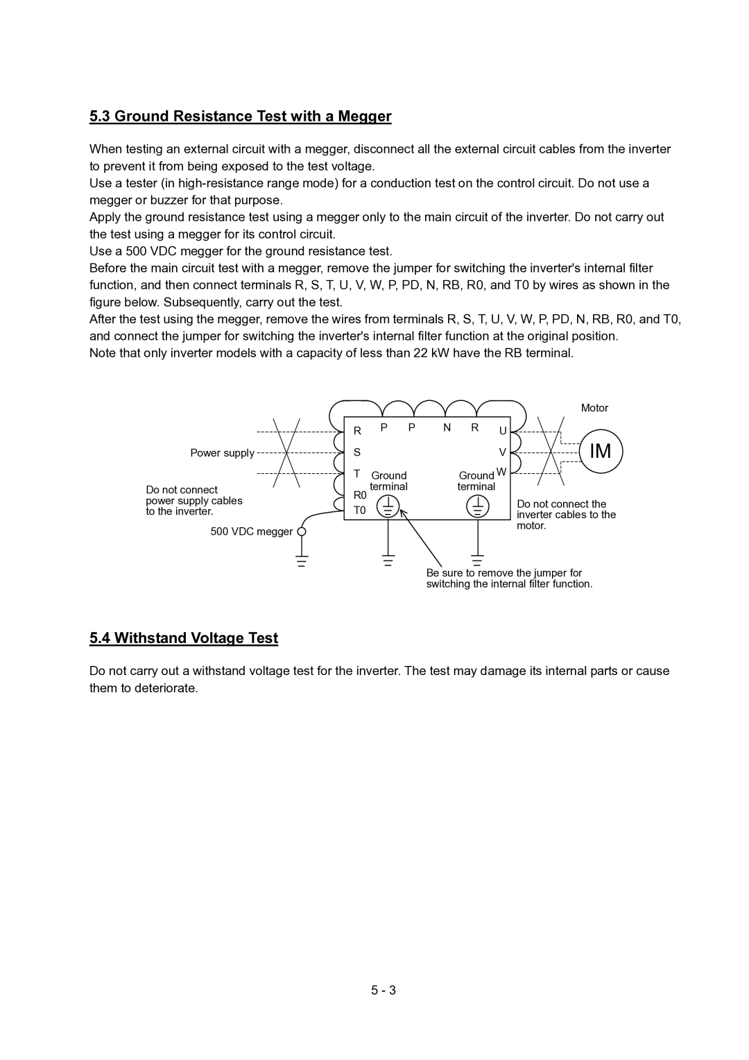 Hitachi SJ700-2 Series service manual Ground Resistance Test with a Megger 