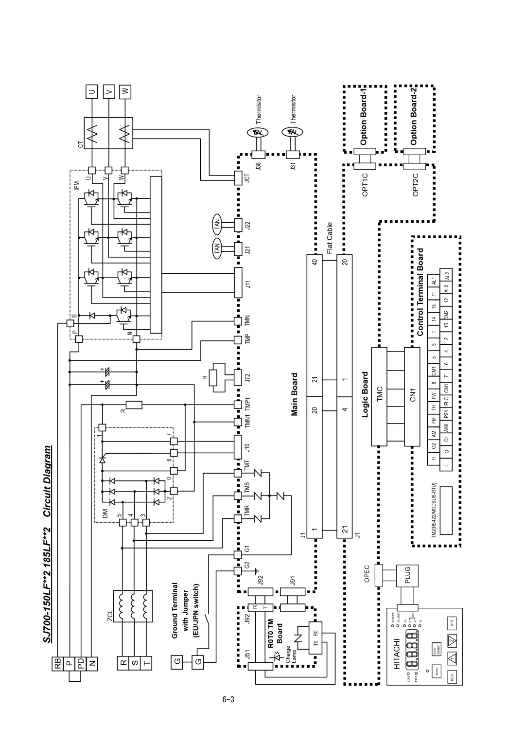 Hitachi SJ700-2 Series service manual SJ700-150LF**2 185LF**2 Circuit Diagram, Ground Terminal With Jumper 