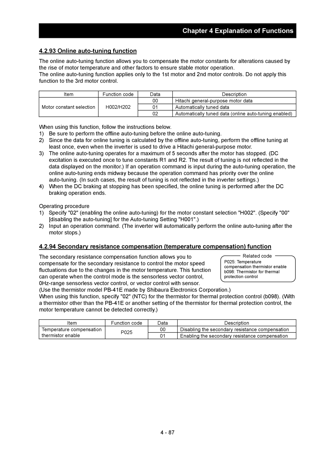 Hitachi SJ700-2 instruction manual Online auto-tuning function, Automatically tuned data online auto-tuning enabled 