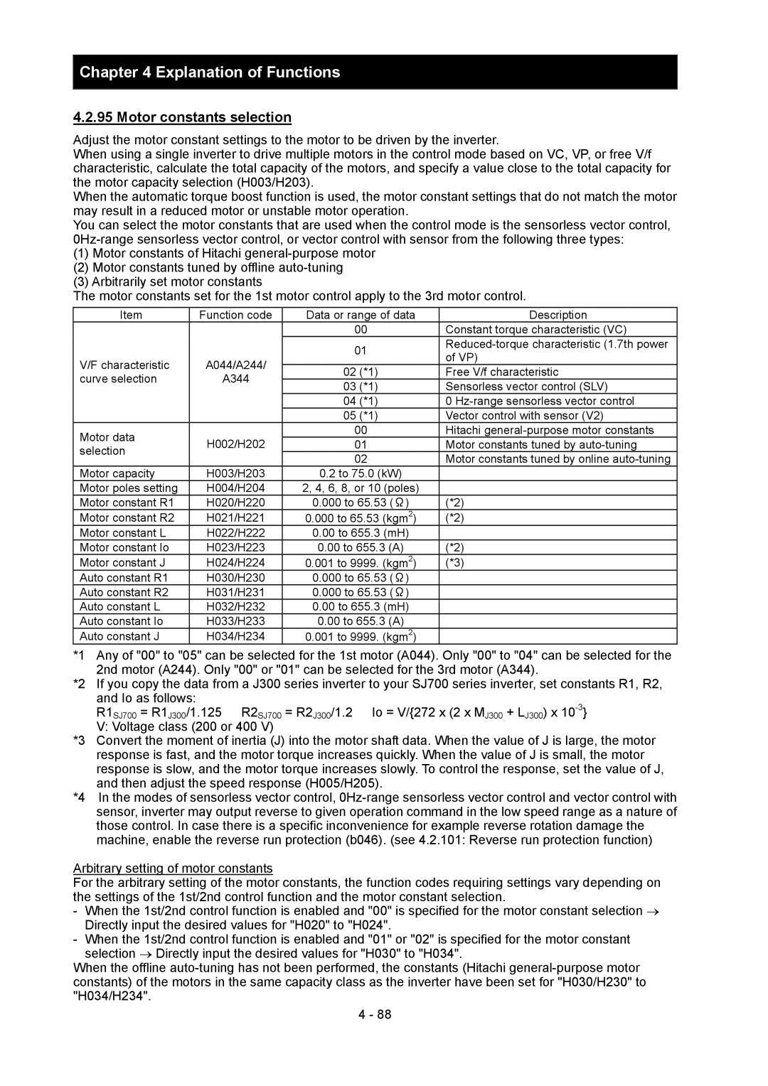 Hitachi SJ700-2 instruction manual Motor constants selection, Io as follows, Voltage class 200 or 400 