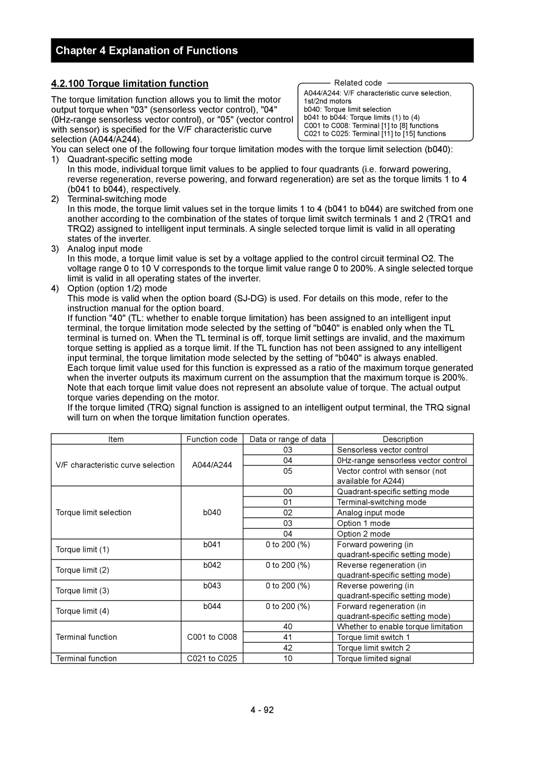 Hitachi SJ700-2 instruction manual Torque limitation function 