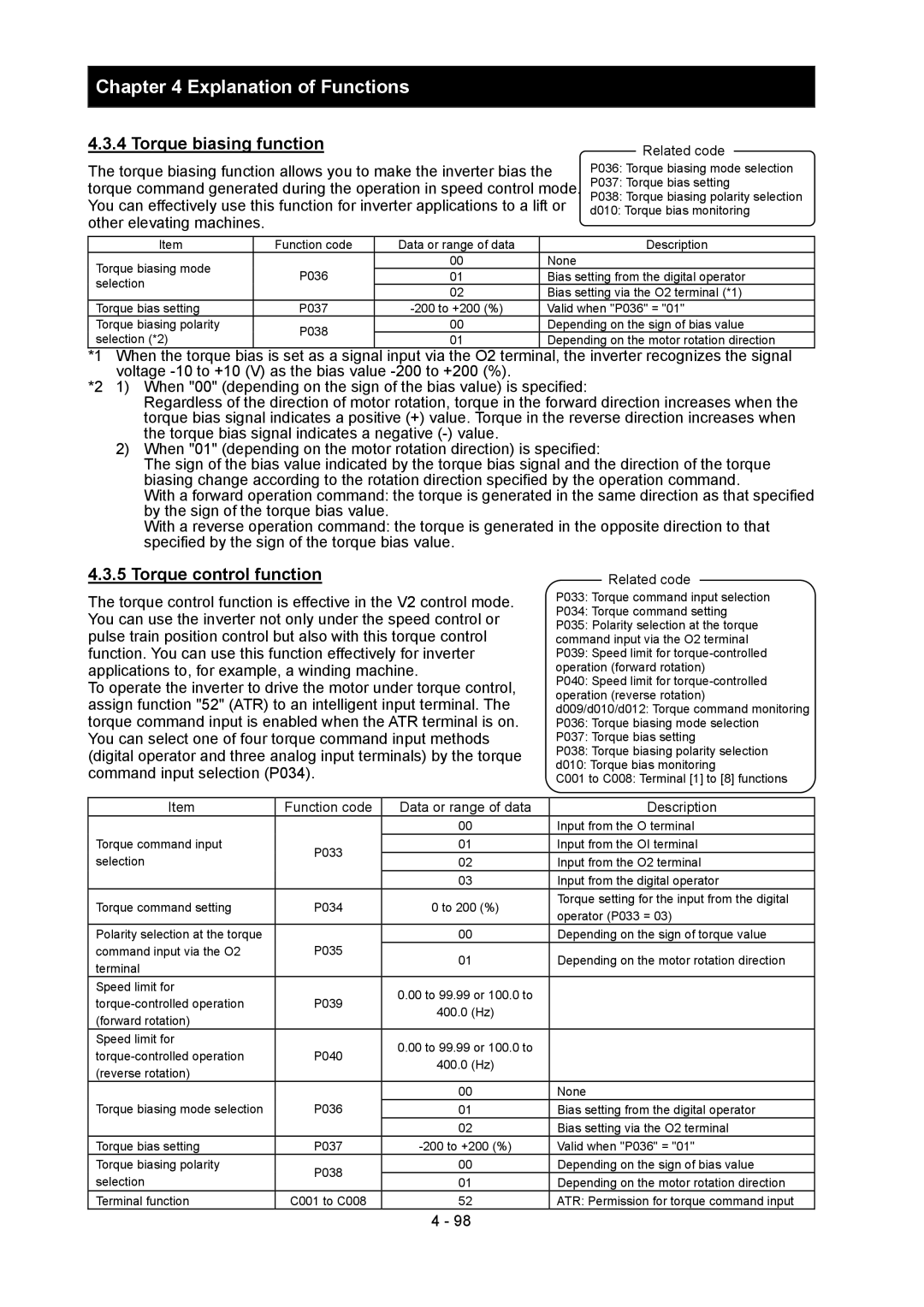 Hitachi SJ700-2 instruction manual Torque biasing function, Torque control function 