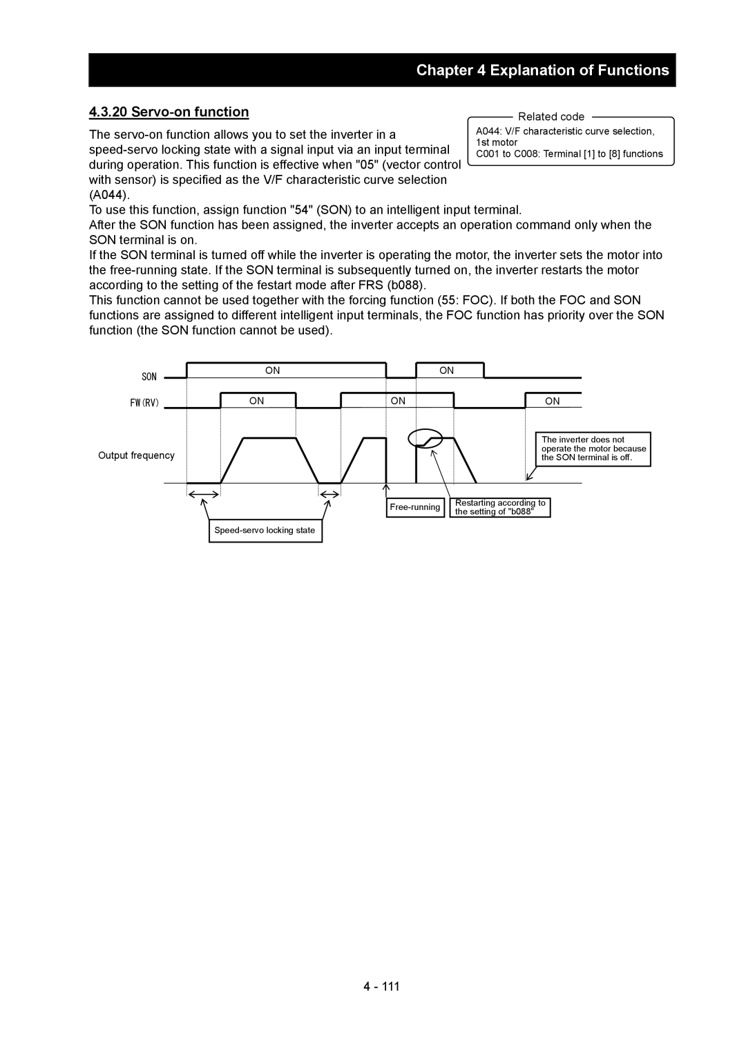 Hitachi SJ700-2 instruction manual Servo-on function, SON Fwrv 