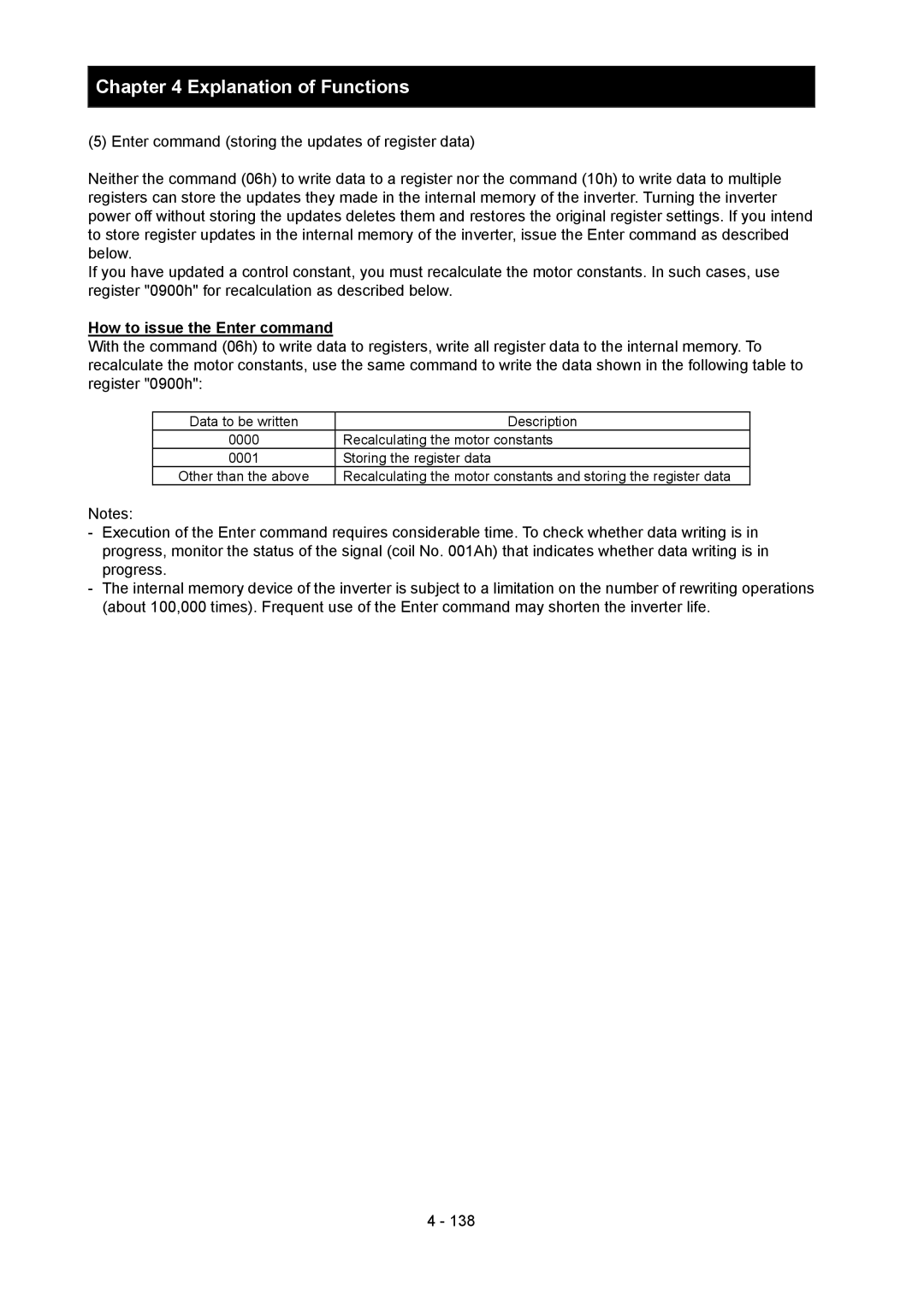 Hitachi SJ700-2 Data to be written Description, Recalculating the motor constants, Storing the register data 