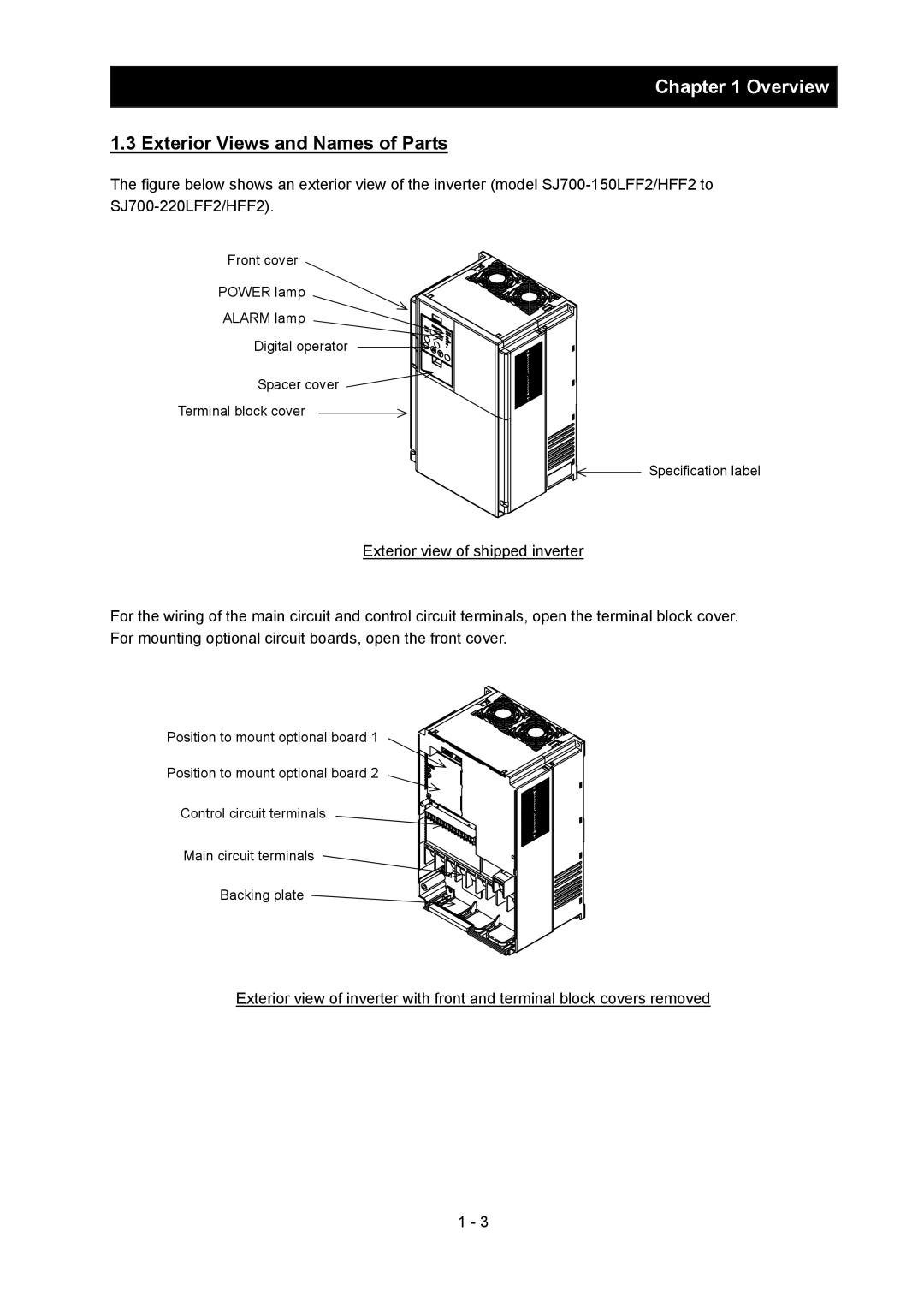 Hitachi SJ700-2 instruction manual Exterior Views and Names of Parts 