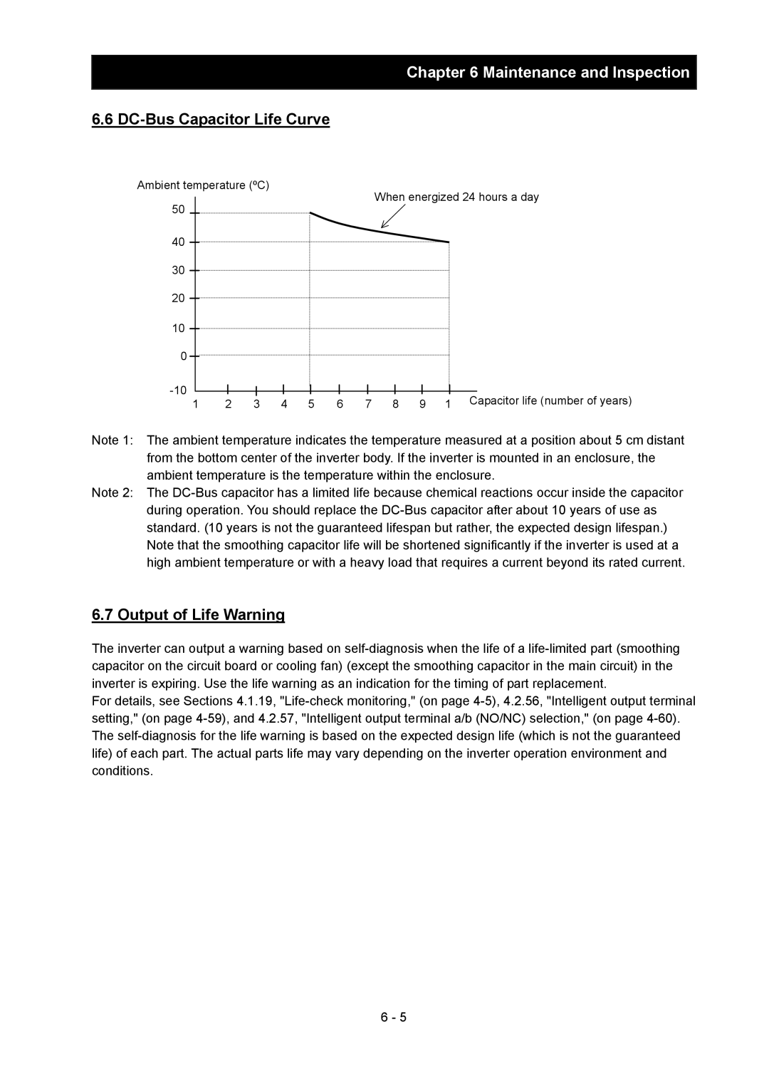 Hitachi SJ700-2 instruction manual DC-Bus Capacitor Life Curve, Output of Life Warning 