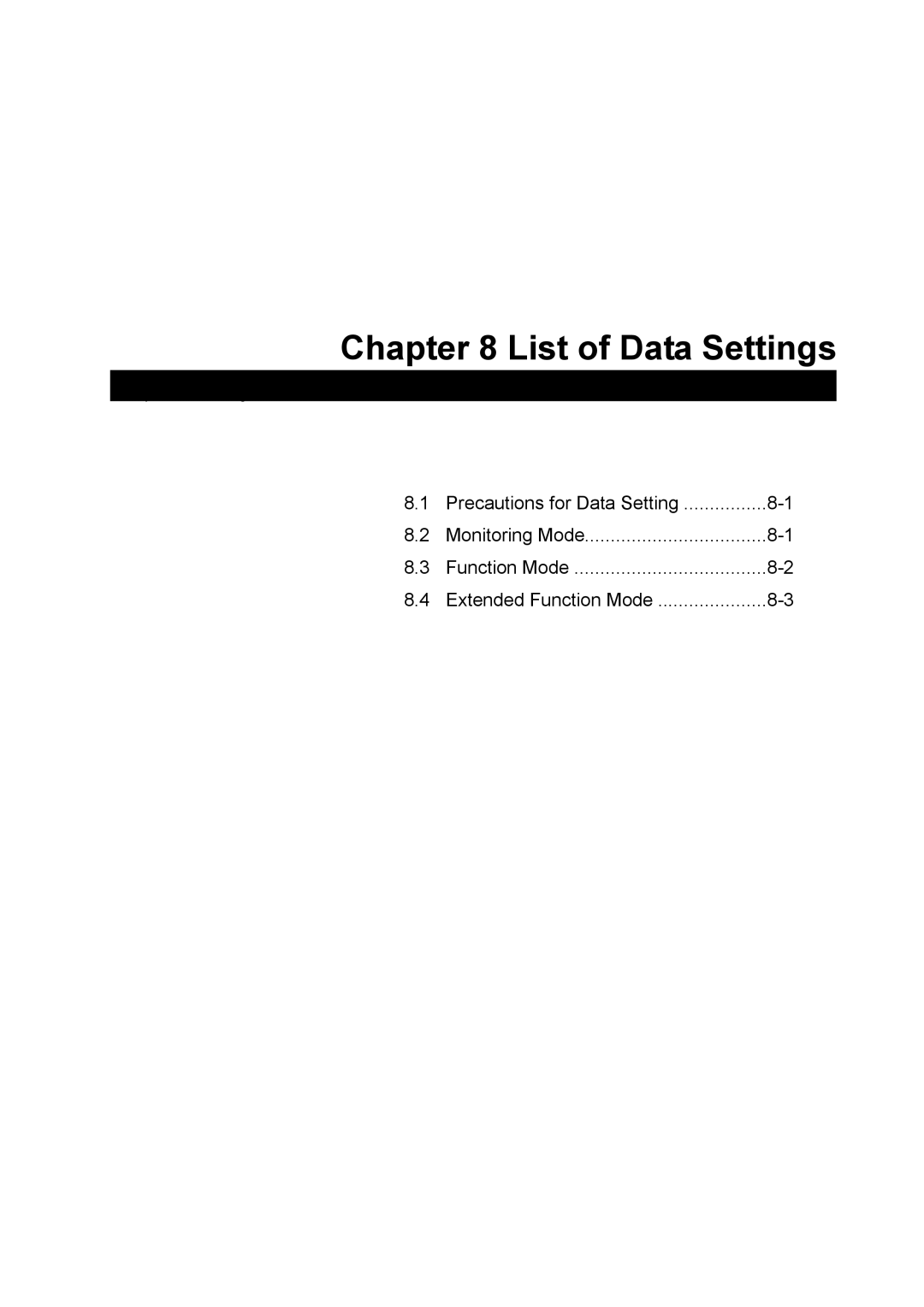 Hitachi SJ700-2 instruction manual List of Data Settings, Monitoring Mode Function Mode Extended Function Mode 