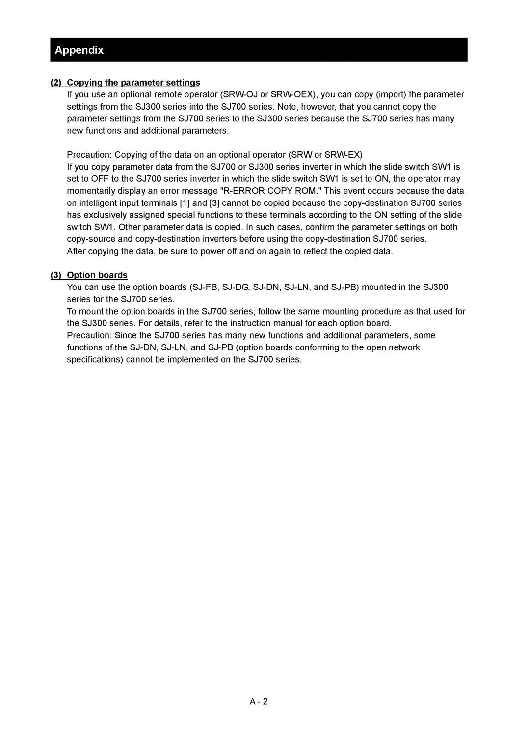 Hitachi SJ700-2 instruction manual Copying the parameter settings 