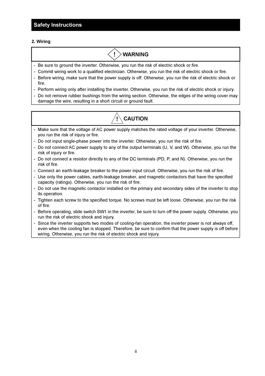 Hitachi SJ700-2 instruction manual ！ Warning, Wiring 