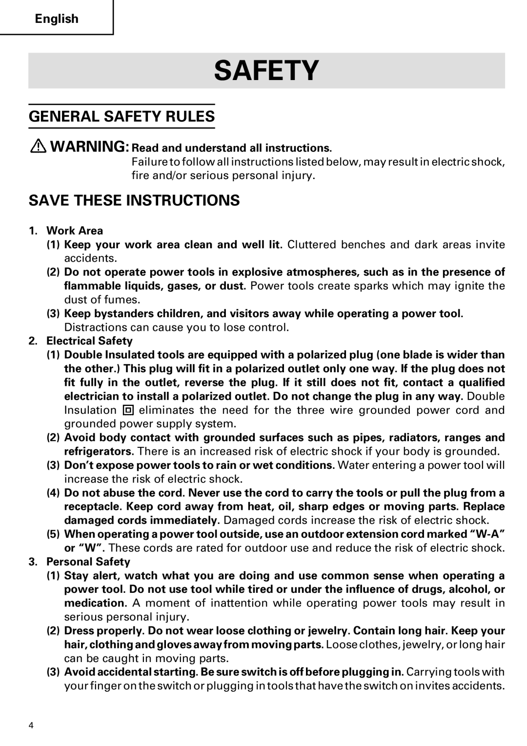 Hitachi SP 18SA instruction manual General Safety Rules 