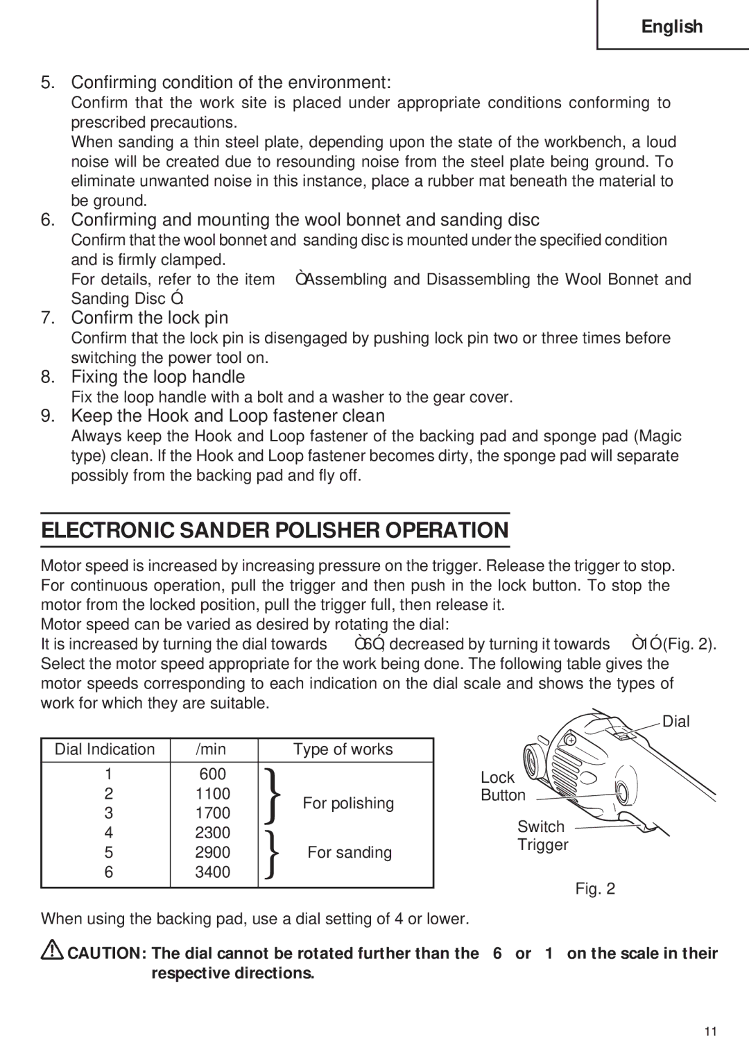 Hitachi SP18VA instruction manual Electronic Sander Polisher Operation 