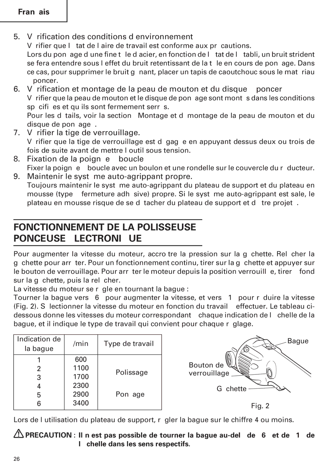 Hitachi SP18VA Fonctionnement DE LA Polisseuse Ponceuse Électronique, Vérification des conditions d’environnement 