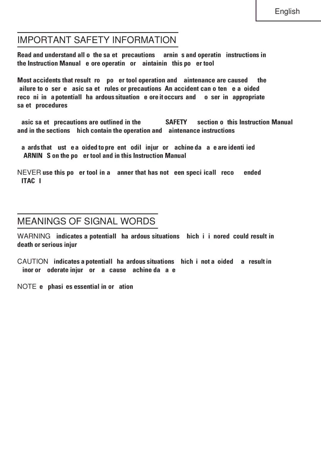 Hitachi SP18VA instruction manual Important Safety Information, Meanings of Signal Words 