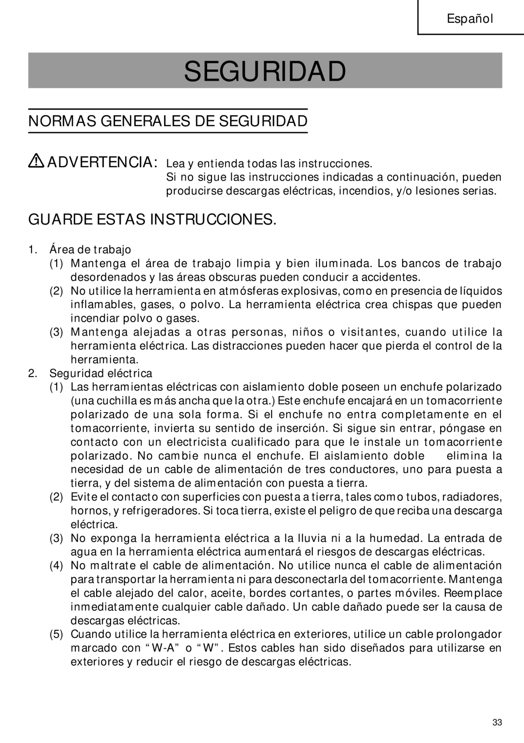 Hitachi SP18VA instruction manual Normas Generales DE Seguridad, Guarde Estas Instrucciones 