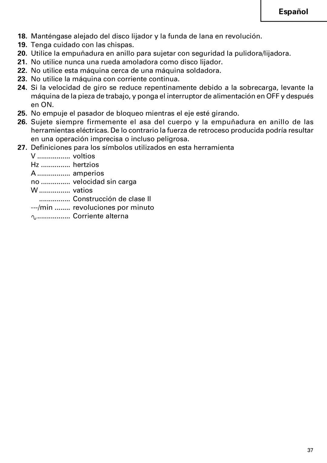 Hitachi SP18VA instruction manual Español 