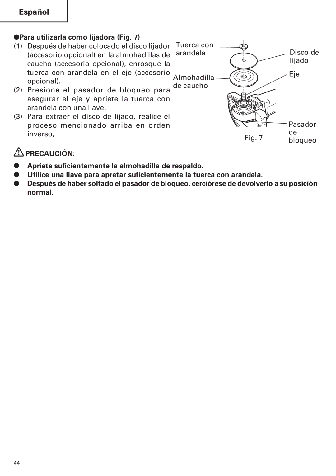 Hitachi SP18VA instruction manual Para utilizarla como lijadora Fig 