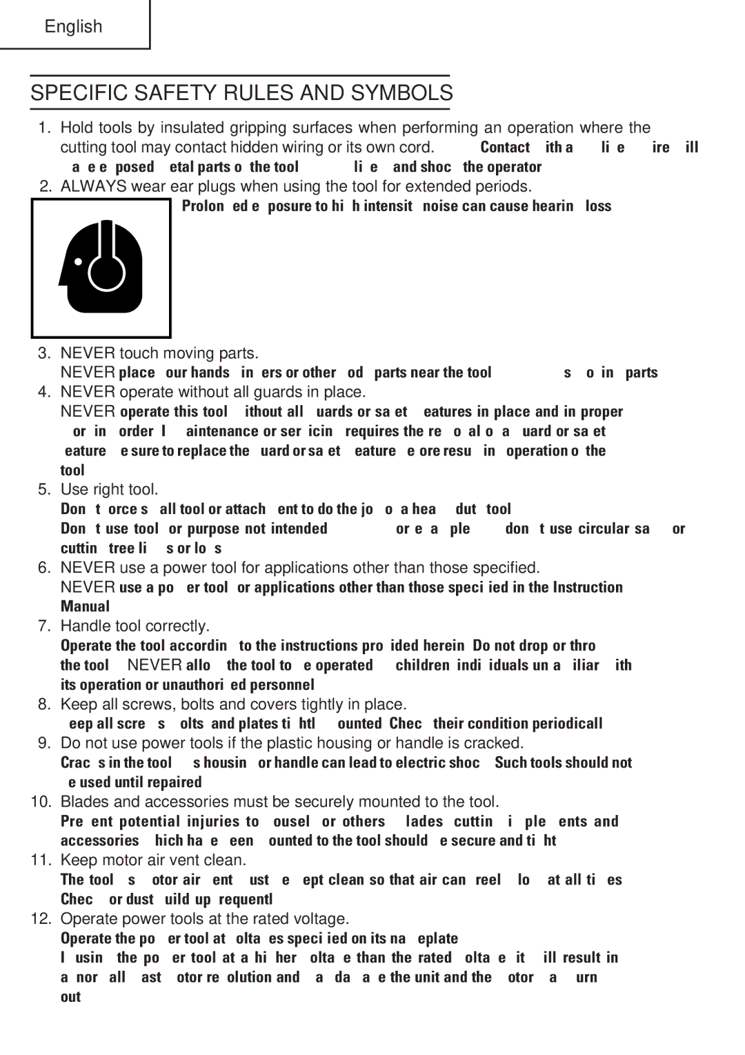 Hitachi SP18VA instruction manual Specific Safety Rules and Symbols 