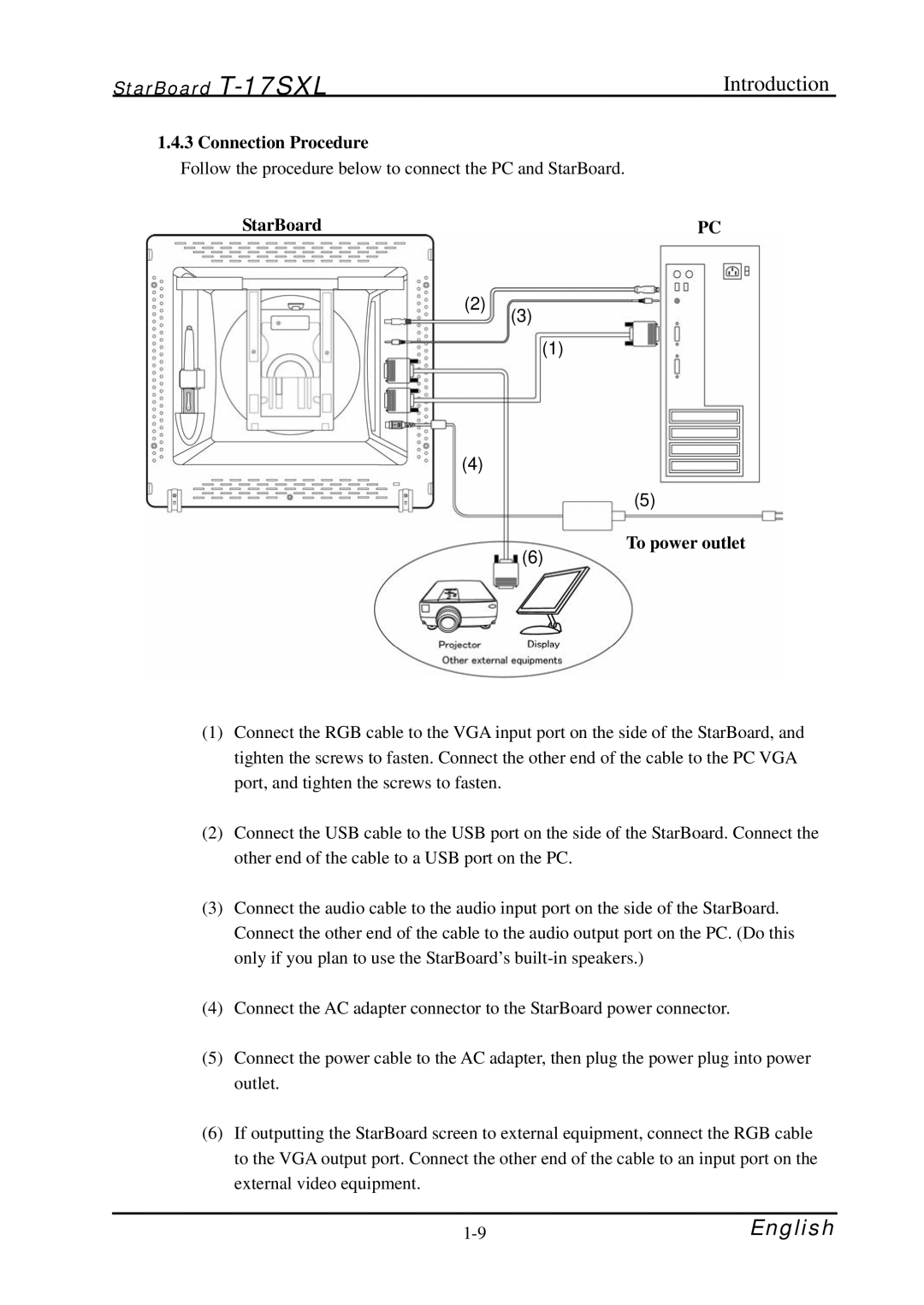 Hitachi starboard manual Connection Procedure, StarBoardPC To power outlet 