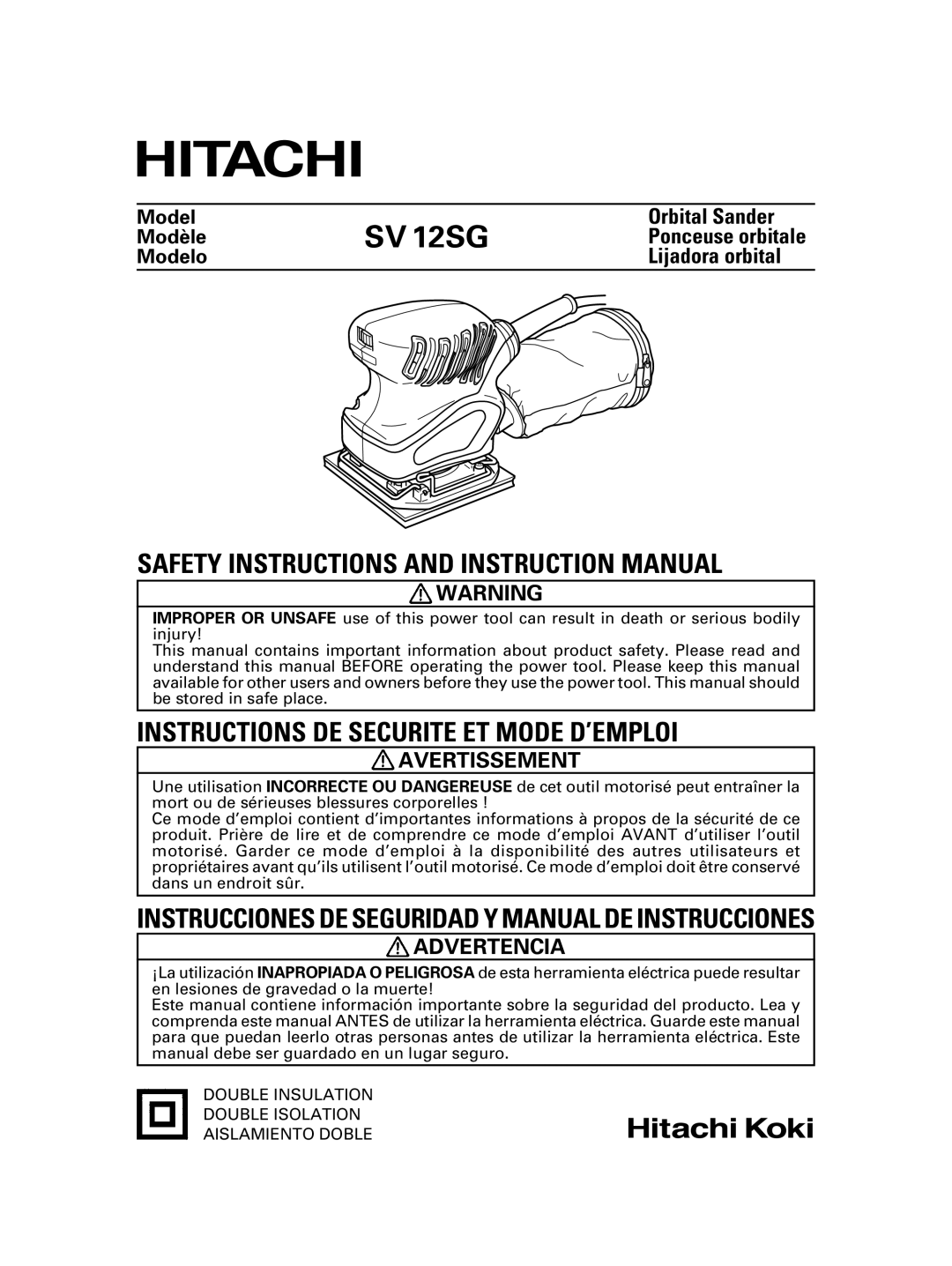 Hitachi SV 12SG instruction manual Avertissement, Advertencia 