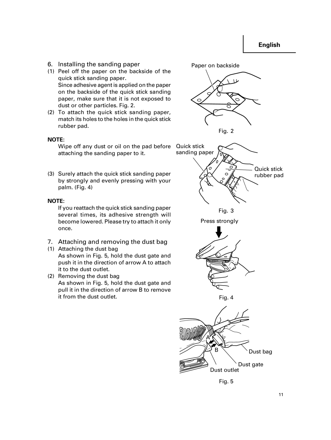 Hitachi SV 12SG instruction manual Installing the sanding paper, Attaching and removing the dust bag 