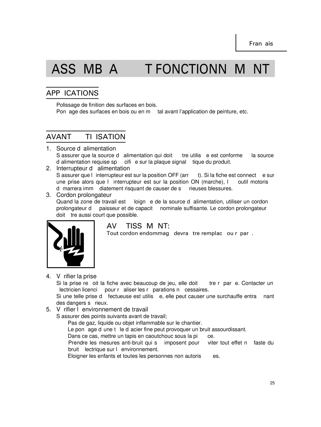 Hitachi SV 12SG instruction manual Avant L’UTILISATION 