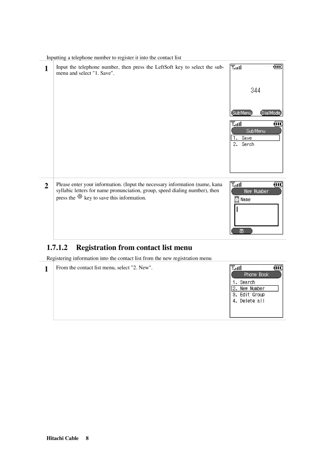 Hitachi TD61-2472 user manual Registration from contact list menu 