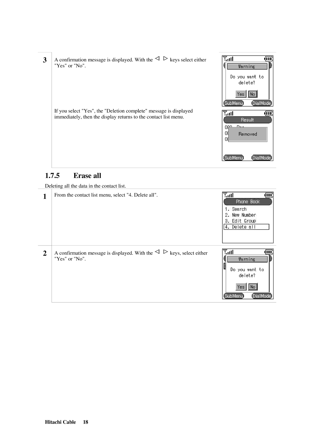 Hitachi TD61-2472 user manual Erase all 